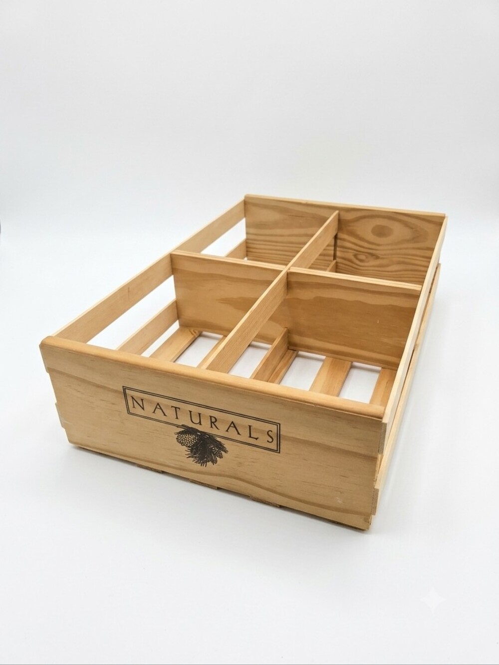 Naturals Natural Pine Storage Products Wooden 4-Section Divided Crate